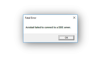 acrobat failed to connect to DDE server error