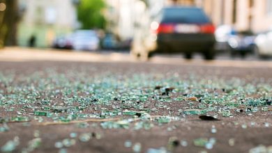 Shards of car glass on the street